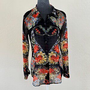 CABI #3072 Navy Blue AMOUR Floral Heart Button Shirt Blouse - Size XS